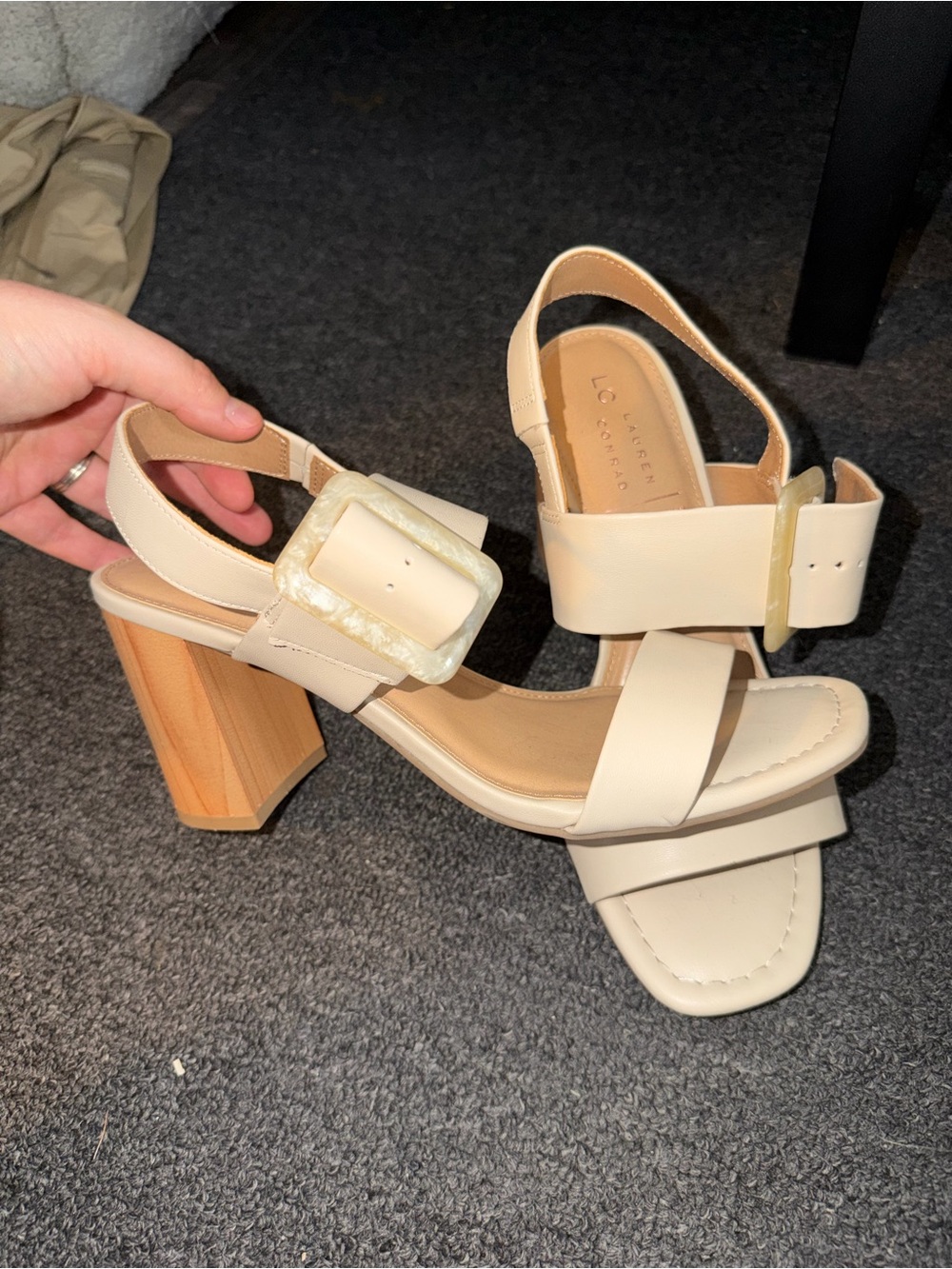 LC Lauren Conrad Cream Buckle Heeled Sandals